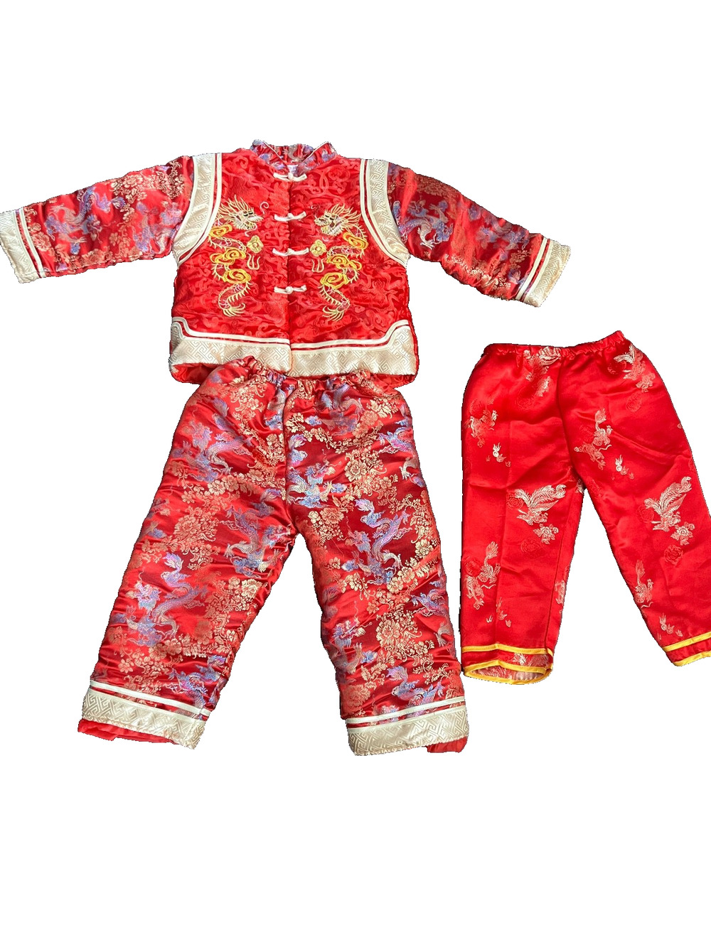 Kids Chinese New Year Traditional HANFU Red Cotton Padded 3 Set Costume SZ 4-5